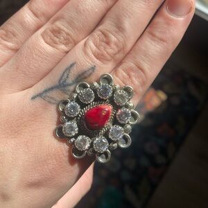 Red Dahlia statement ring